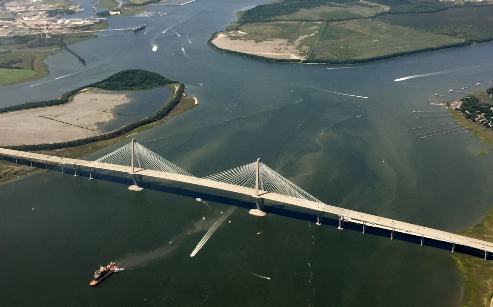 Charleston's iconic bridge is seen from an aerial view. (Photo/File)