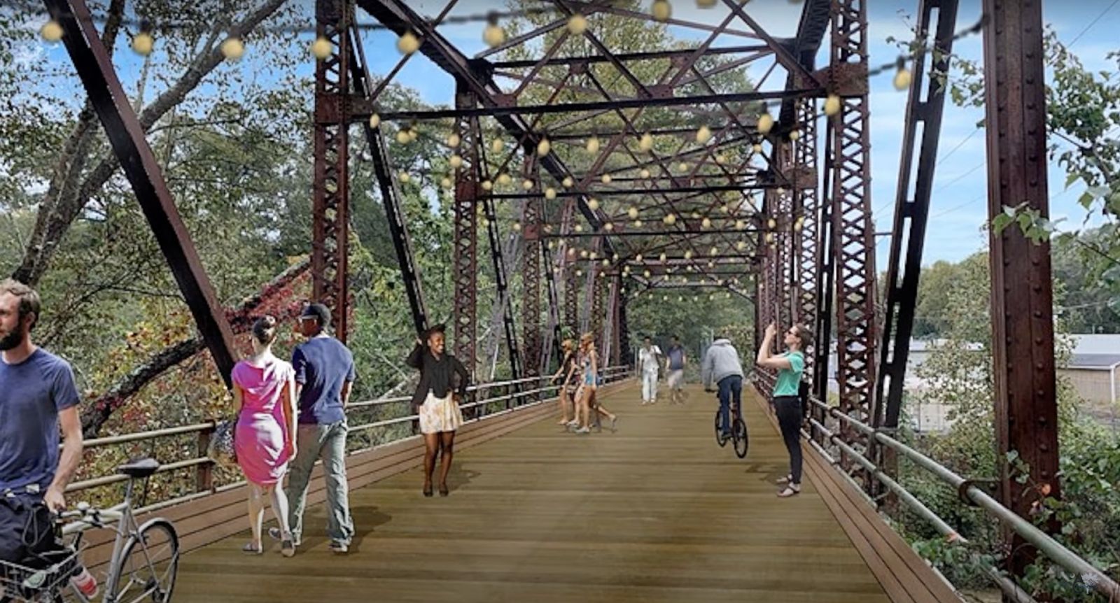 The restoration of a historic truss bridge linking Anderson and Greenville County is part of Studio Main's third development phase. (Rendering/Provided)