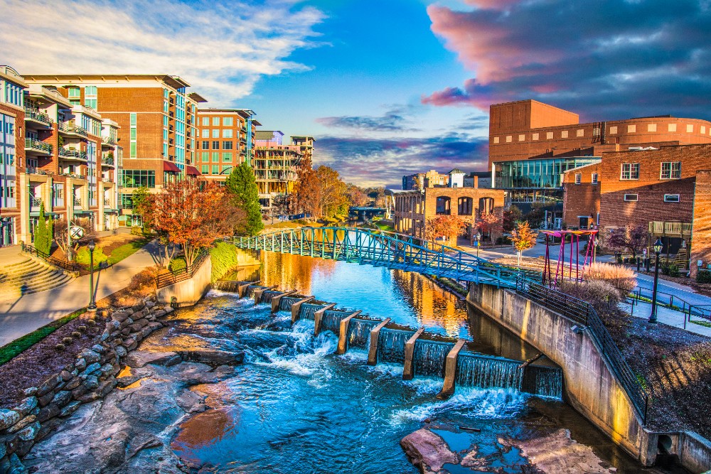 Downtown Greenville has been named one of the top cities in the U.S. by the readers of Conde Nast Traveler. (DepositPhotos)