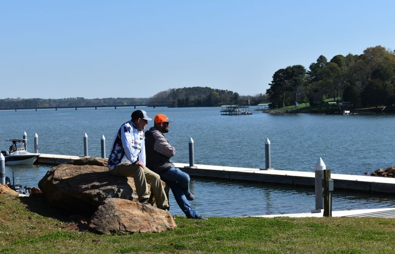 Professional anglers survey Lake Hartwell's Green Pond Landing. (Photo/Molly Hulsey)