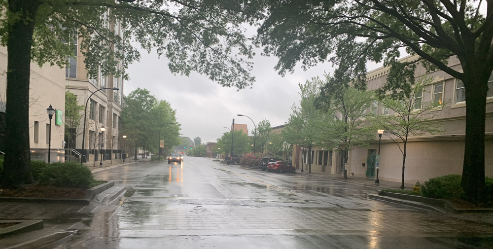 Downtown Greenville streets remain quiet during an Easter weekend that would usually be humming with activity (Photo/Molly Hulsey).