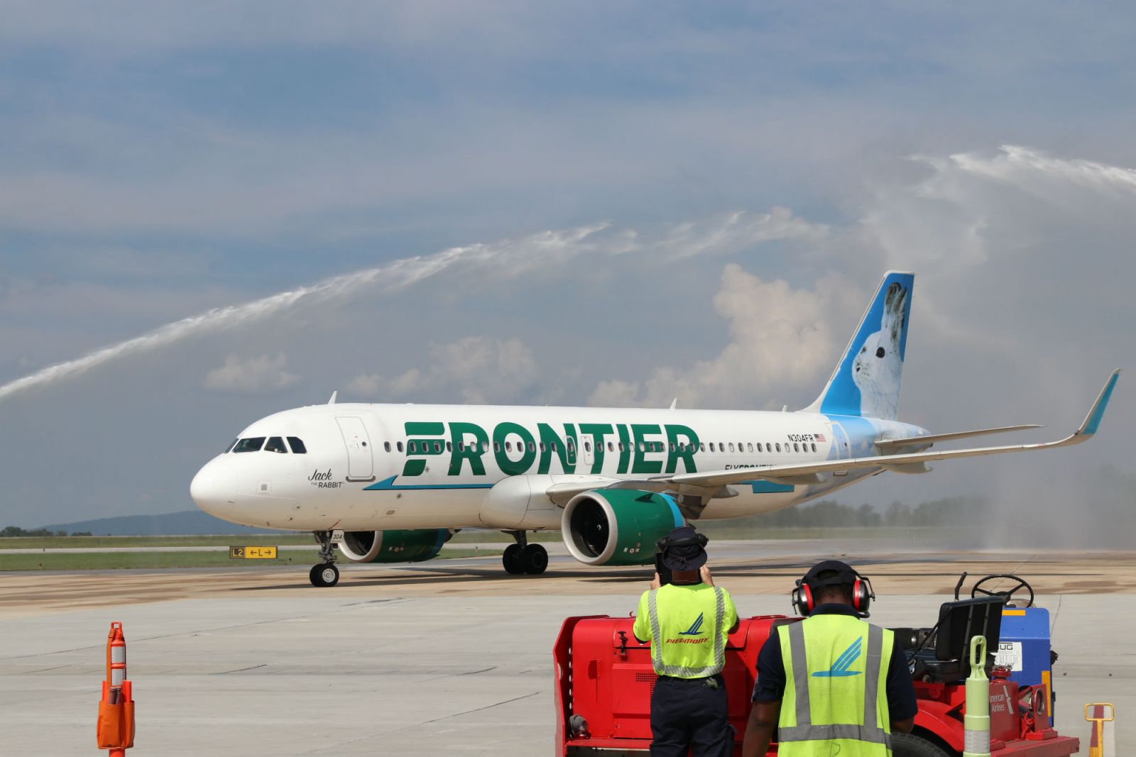 Frontier Airlines was greeted with a salute from the GSPs water cannons. (Photo/Provided)