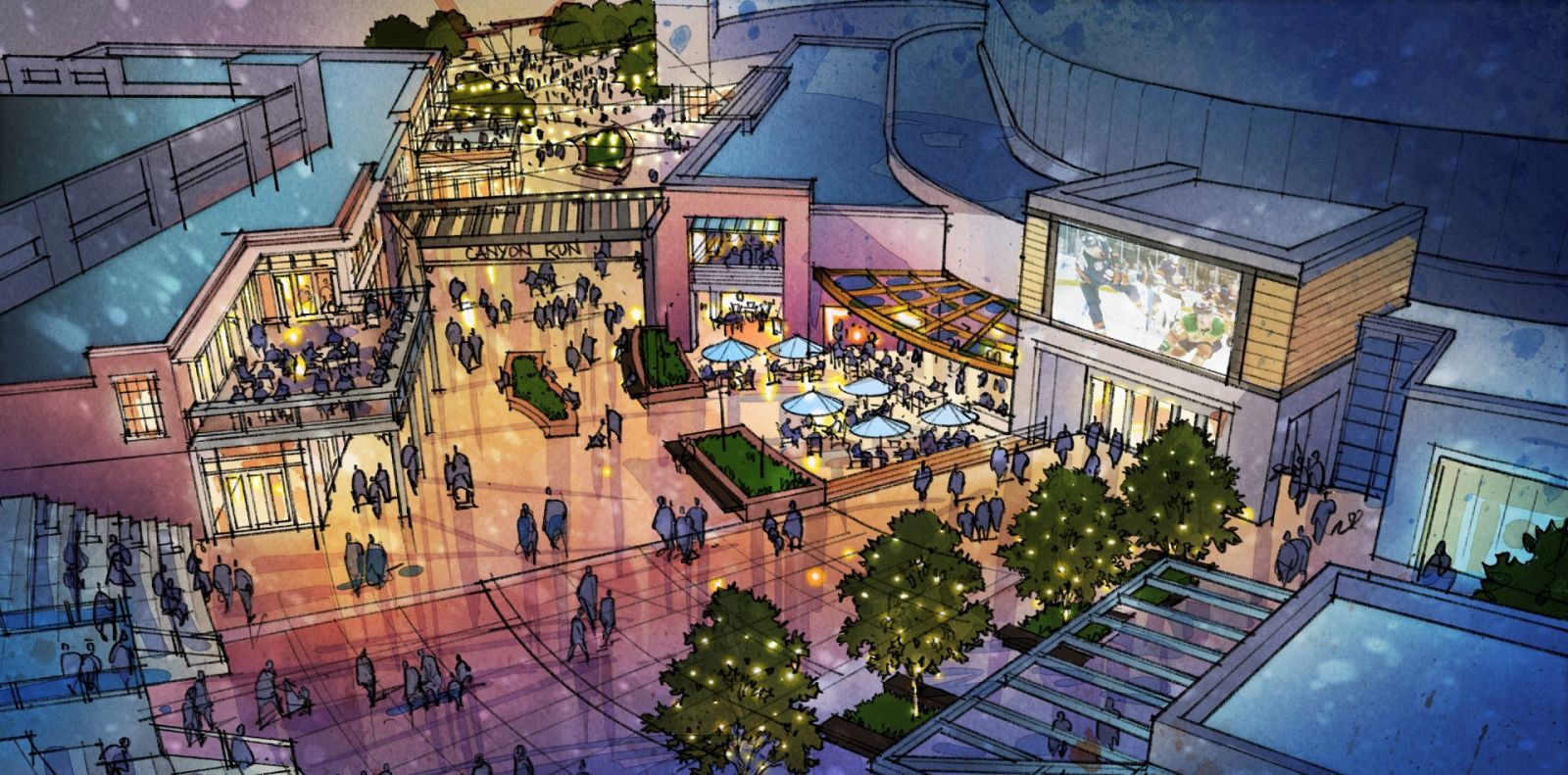 An early rendering from February shows pedestrian-friendly areas, retail and entertainment opportunities surrounding the Bon Secours Wellness Arena and the proposed site. (Photo/Provided)