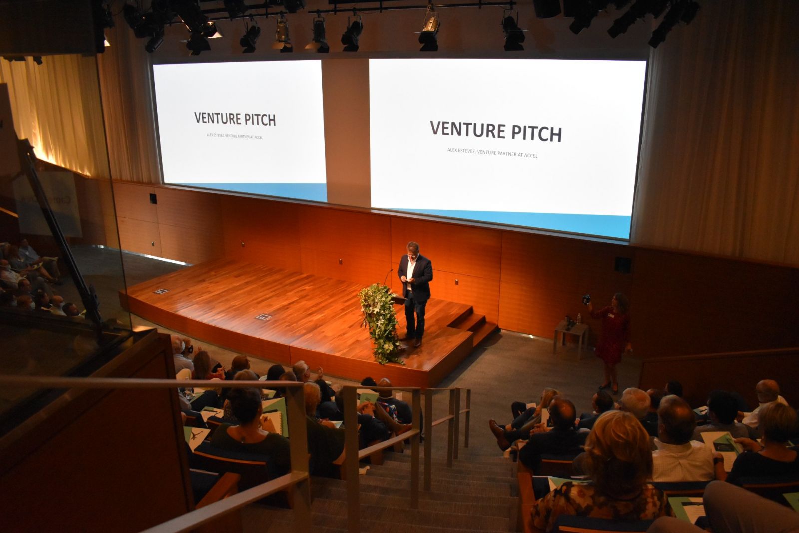 Alex Estevez reads off the names of Venture Pitch Carolina finalists at the launch of Greenville's economic development campaign, 'From Here You Can Change the World." (Photo/Molly Hulsey)