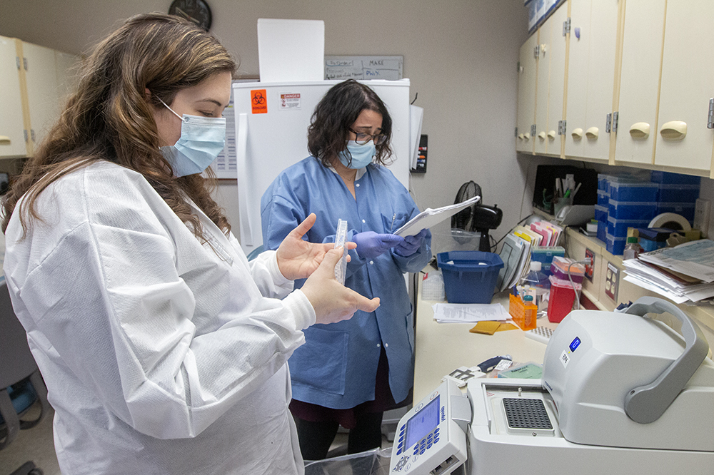 MUSC's Julie Hirschhorn (left) works with medical technologist Kristen Maurer to prepare samples for sequencing. (Photo/Provided)