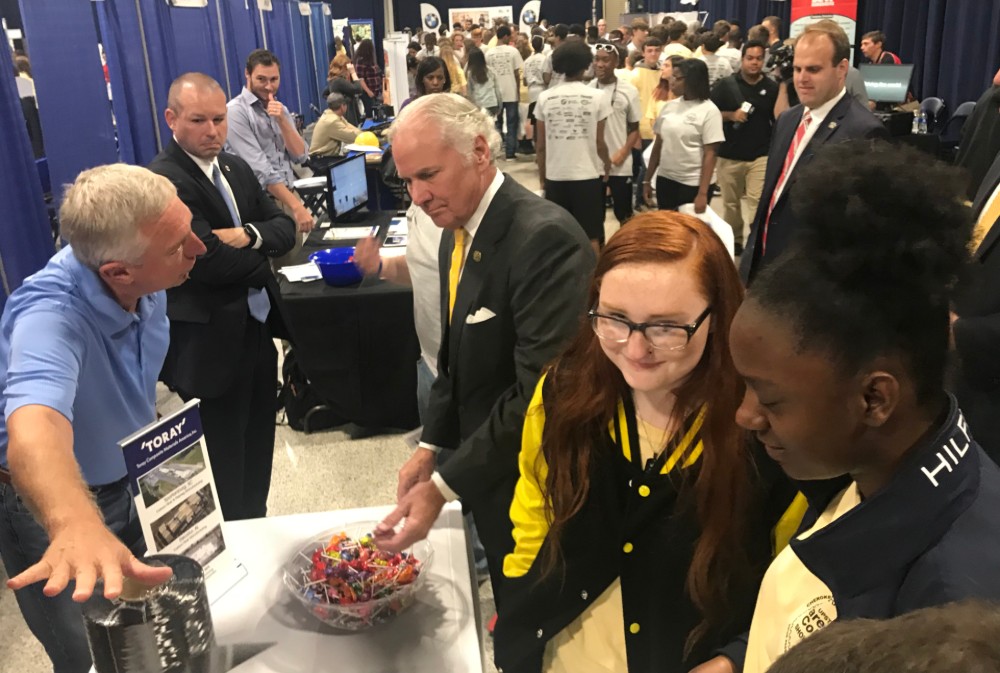 S.C. Gov. Henry McMaster visited with students and exhibitors during the 2019 College and Career Showcase in Spartanburg. (Photo/Teresa Cutlip)
