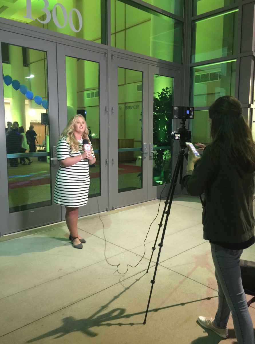 News producers Journie Crenshaw of WYFF and Alyssa Ashe of WSPA 7News both got their start at North Greenville's Vision TV News station. (Photo/Molly Hulsey)