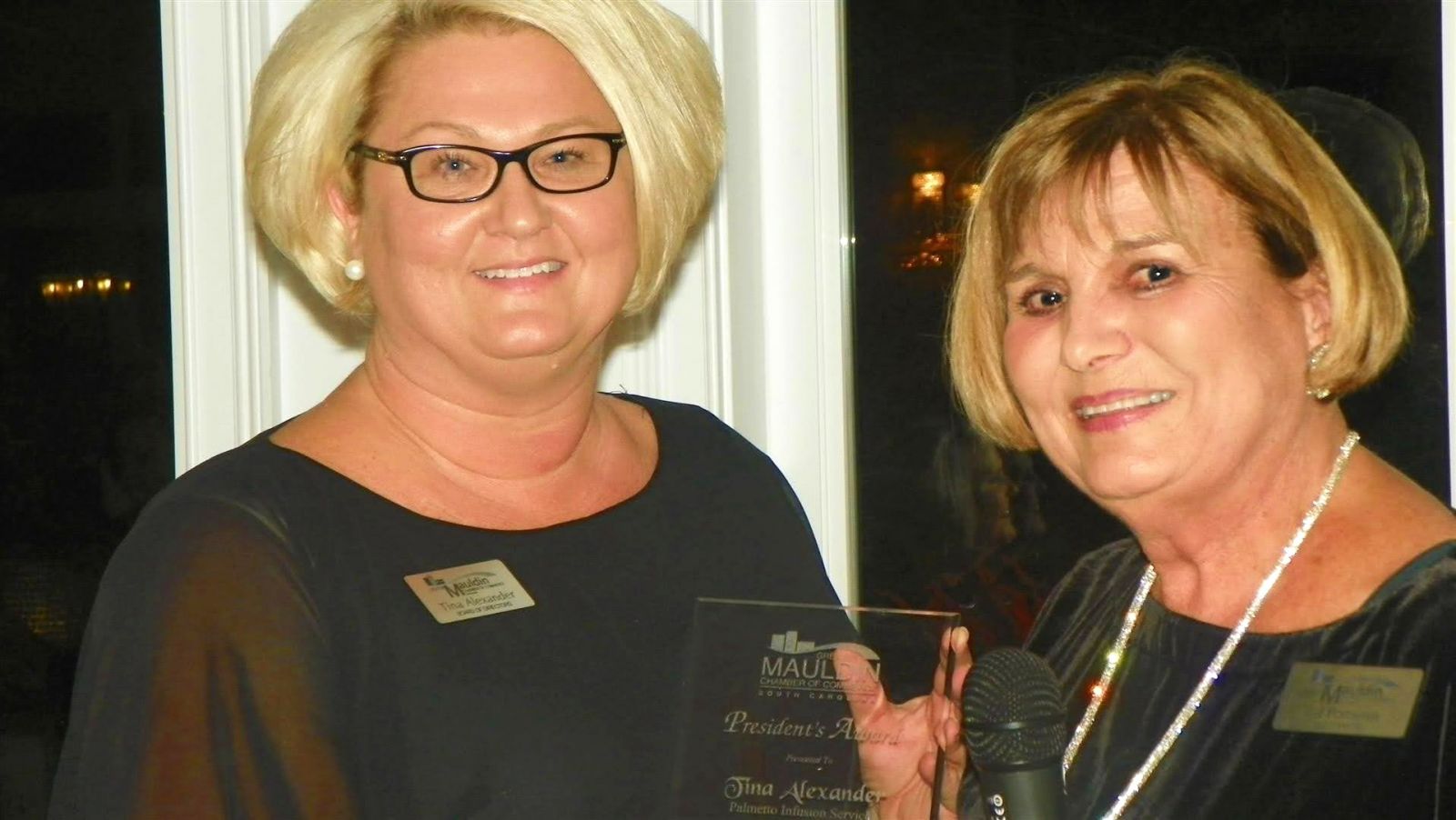 Tina Alexander of Palmetto Infusion Services was presented with the President's Award by chamber CEO Pat Pomeroy. (Photo/Provided)