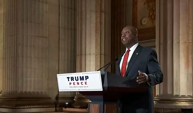 Sen. Tim Scott spoke on Opportunity Zones on the first night of a virtual Republican National Convention. (Photo/C-Span)