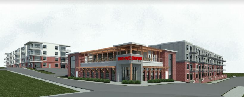 A standalone brewery and restaurant are proposed to be built on the over 5 acre mixed-development property displayed in renderings by Langley & Associates Architecture. (Photo/Provided)