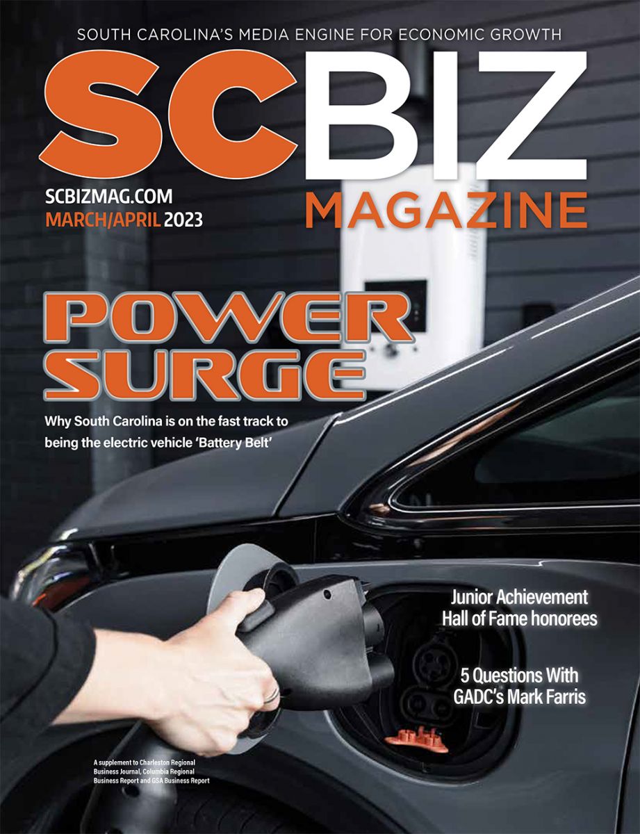 The March/April issue of SCBIZ Magazine highlights South Carolina's growing electric vehicle and EV battery manufacturing industry. 