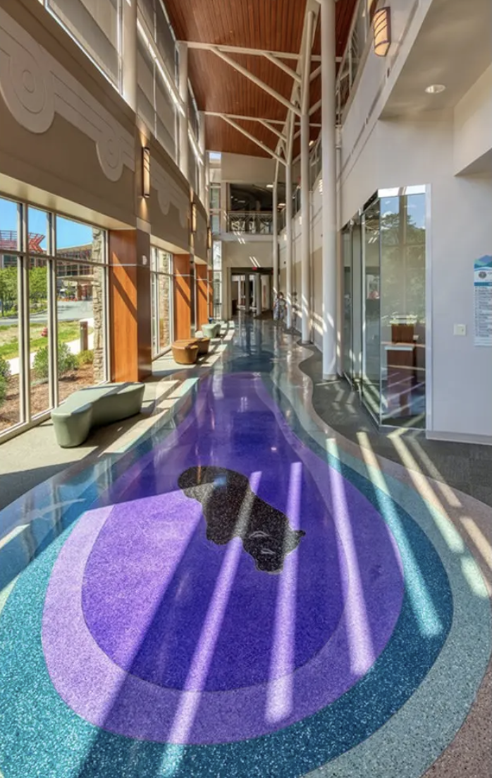 The floor of the McMillan Pazdan Smith's first project with the hospital authority resembles a river with animals found throughout. (Photo/Provided)