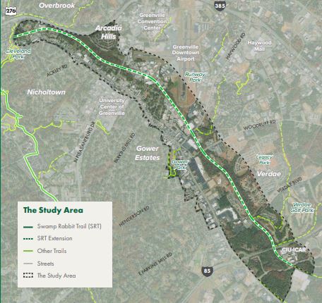 The extension of the Swamp Rabbit Trail's Green Line stretches along Laurens Road from Cleveland Park to CU-ICAR.  (Rendering/ Provided)