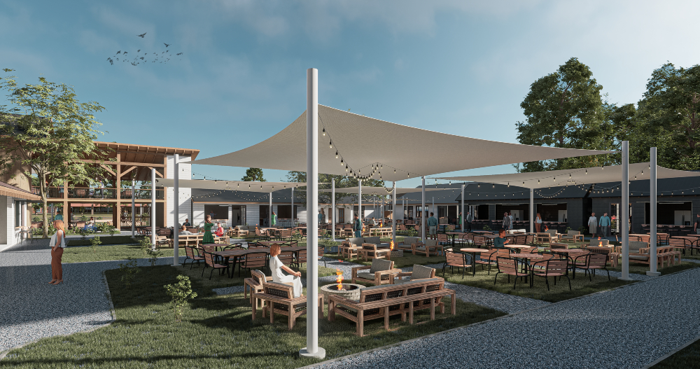The Yard project will feature several food vendors, an entertainment stage and a courtyard. (Rendering/GCI Services Inc.)