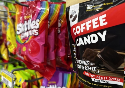 Some of the retailers are merchandising CoffeeCandy in the candy section; others near the coffee. Some are doing both. (Photo/Ross Norton)