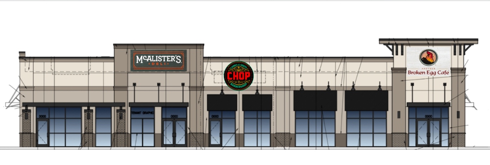 Tenants at the retail center will include McAlisterâ€™s Deli, CHOP Barbershop and Another Broken Egg CafÃ©. (Rendering/Provided)