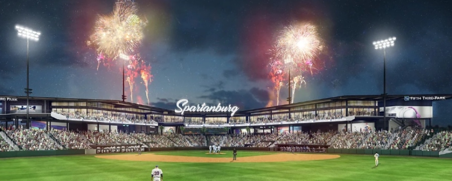 The Spartanburg Professional Baseball Club will be a minor league affiliate of the Texas Rangers. The SPBC name is currently a placeholder until a new club name, logo, and mascot are unveiled to the public. (Rendering/Provided)