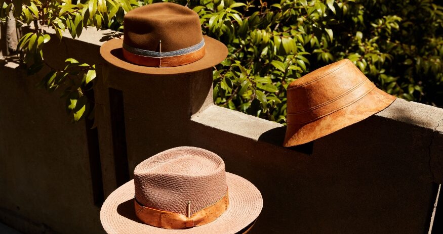 Sometimes called “mushroom leather,” the material manufactured by MycoWorks, used in these hats by designer Nick Fouquet is based on a technology that uses mycelium, the vegetative part of a fungus. (Photo/Aysia Stieb)