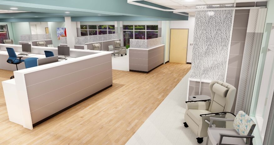 The enlarged center at the Prisma Health Oconee Medical Campus in Seneca would double the number of patients that can receive infusion services. (Rendering/Batson Associates)