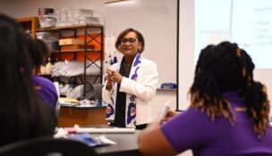 Clemson alumna and Johnson Space Center director Vanessa Wyche speaks to Clemson students during a campus visit this spring. (Photo/Clemson University)